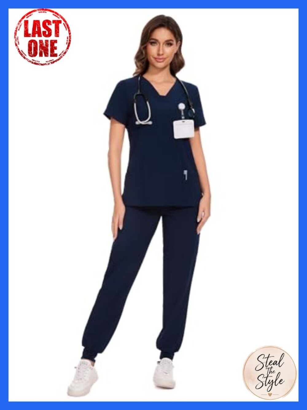 Women's V-Neck Scrub Set with Cargo Jogger Pants & 10 Pockets